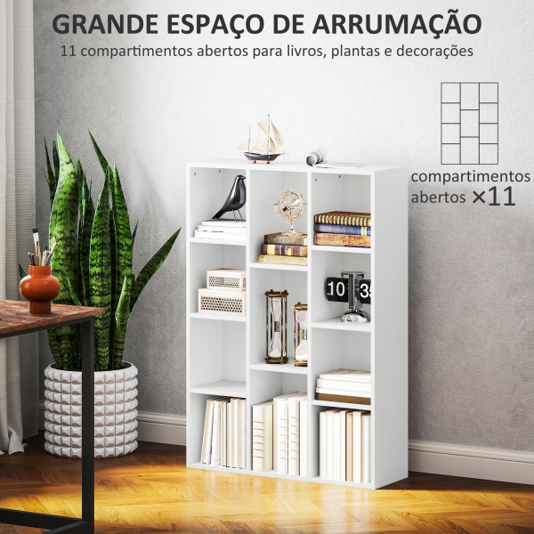 HOMCOM Estante de 3 Níveis Estante para Livros com 11 Compartimentos Desenho Vertical ou Horizontal 74,3x24x106 cm Branco - Image 4