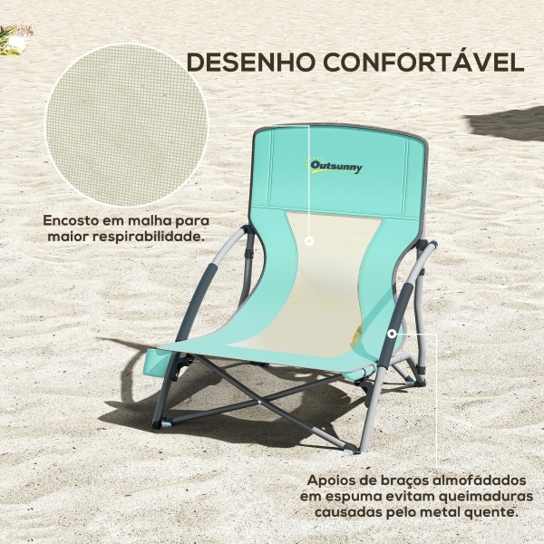 Outsunny Conjunto de 2 Cadeiras de Praia Dobráveis Cadeiras de Campismo Portáteis com Bolsa de Transporte 58x55x62 cm Azul Claro - Image 5