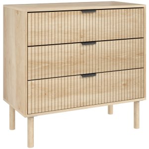 HOMCOM Cómoda com 3 Gavetas Cómoda Dormitório Estilo Nórdico com Painéis Ripados e Puxadores Metálicos 80x40x77,5 cm Madeira