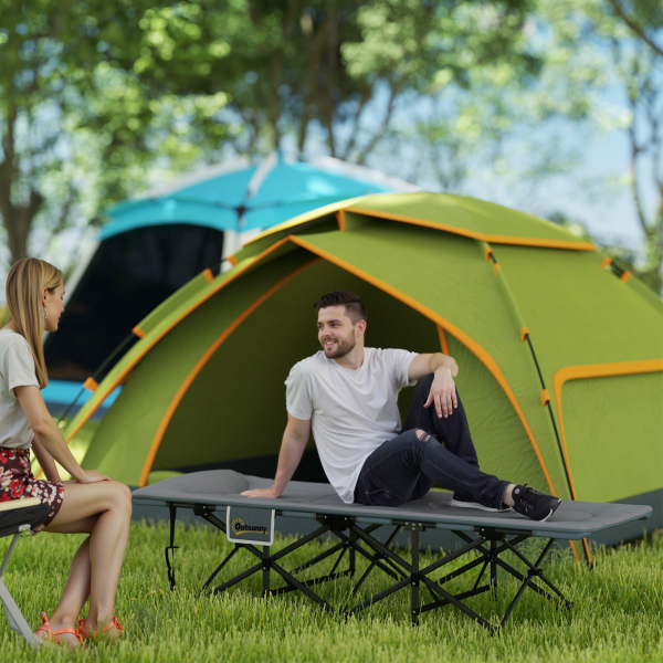 Outsunny Cama Dobrável de Campismo Praia com Apoio de Cabeça e Bolso Lateral Suporta até 150 kg 187x67x37 cm  Cinzento - Image 2
