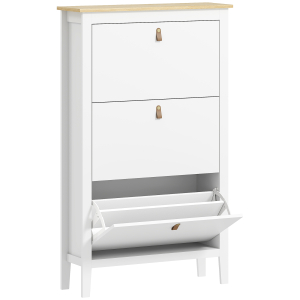 HOMCOM Sapateira para Entrada com 3 Gavetas Prateleiras Ajustáveis e Puxadores em PU para 21 Pares de Sapatos 80x24x131 cm Branco