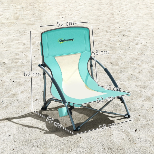 Outsunny Conjunto de 2 Cadeiras de Praia Dobráveis Cadeiras de Campismo Portáteis com Bolsa de Transporte 58x55x62 cm Azul Claro - Image 3