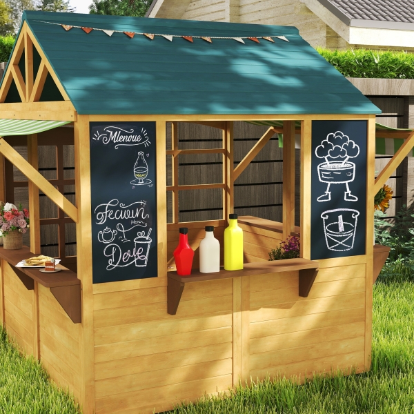 AIYAPLAY Casinha Infantil de Madeira Dobrável Casinha de Brincar com 2 Ardósias Janelas e Toldos Casinha de Madeira para Crianças 173x117x144 cm Madeira - Image 9