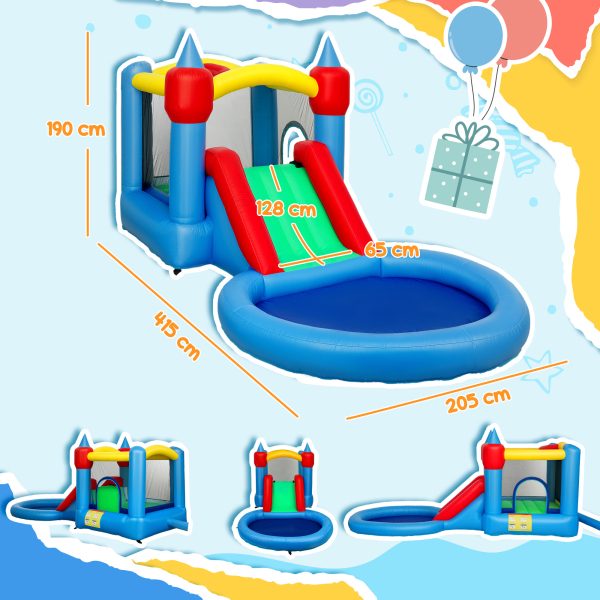 AIYAPLAY Castelo Insuflável 4 em 1 para Crianças com Escorrega Piscina de Bolas Cesto e Saco de Transporte 415x205x190 cm Multicor - Image 3