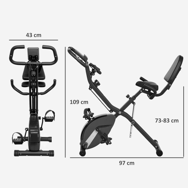 SPORTNOW Bicicleta Estática Dobrável com Resistência Magnética de 8 Níveis Encosto Volante Ecrã LCD e Banda de Resistência 43x97x109 cm Preto - Image 3