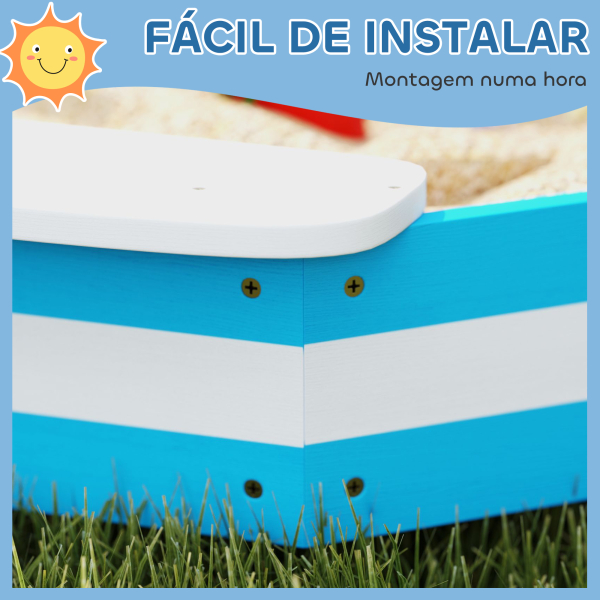 AIYAPLAY Caixa de Areia para Crianças acima de 3 Anos Quadrada com 4 Assentos para Exterior 133x133x16 cm Azul e Branco - Image 8