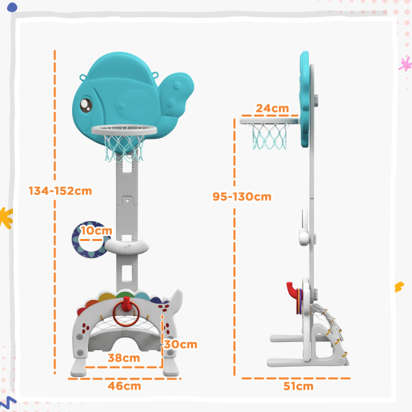 AIYAPLAY Cesta de Basquetebol para Crianças Altura Ajustável com Jogo de Lançamento de Bola de Futebol, Golf Multicolor - Image 3