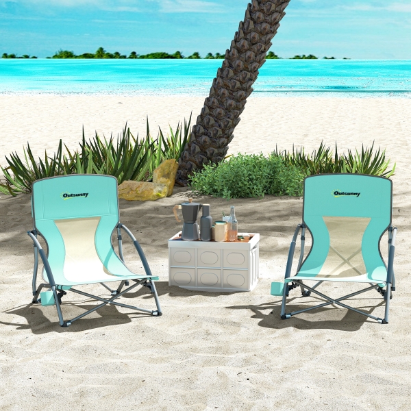 Outsunny Conjunto de 2 Cadeiras de Praia Dobráveis Cadeiras de Campismo Portáteis com Bolsa de Transporte 58x55x62 cm Azul Claro - Image 2