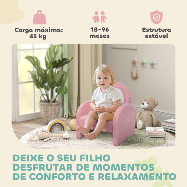 AIYAPLAY Poltrona para Crianças com Encosto em Forma de Arco-Íris Sofá para Crianças Tecido Suave em Borrego 45x41x52 cm Rosa - Image 6