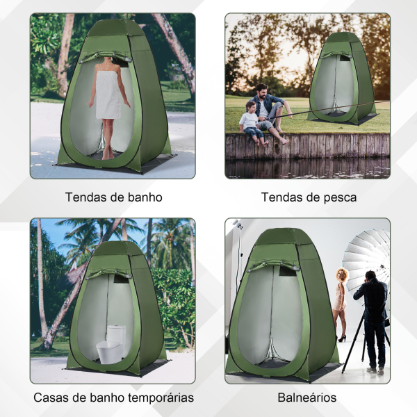 Outsunny Tenda de Duche Tenda de Privacidade Portátil com 1 Gancho Bolso Bolsa de Transporte e UV20+ 126x124x189 cm Verde - Image 7