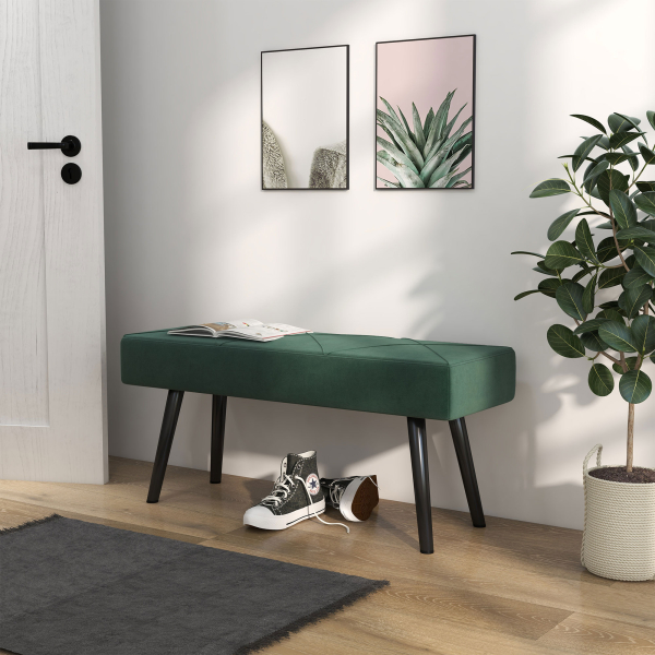 HOMCOM Banco de Pé de Cama Multifuncional e Moderno Banco de Dormitório com Pés de Aço e Assento Acolchoado 100x36x45 cm Verde - Image 9