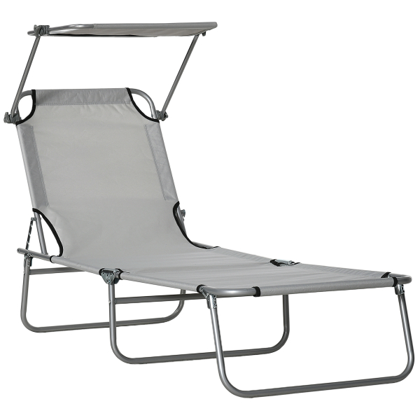 Outsunny Espreguiçadeira de Jardim Dobrável com Toldo Removível e Ajustável e Encosto Ajustável em 4 Posições  187x58x36 cm Cinza Claro