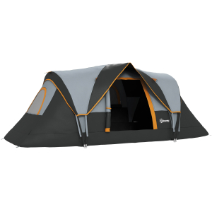 Outsunny Tenda de Campismo para 5-6 Pessoas Impermeável + Anti UV com Bolsa de Transporte e Gancho para Luz 455x230x180cm Cinza e Preto