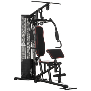 HOMCOM Máquina Multi Estação de Treino com Pesos Ajustáveis Press de Perna e Polia para Ginásio em Casa 170x104x205 cm Preto