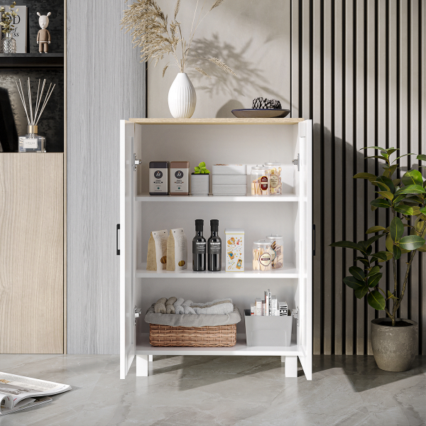HOMCOM Armário de Sala de Estar Moderno Armário de Armazenamento com 2 Portas Prateleira Ajustável e Base Elevada 60x30x90 cm Branco - Image 7