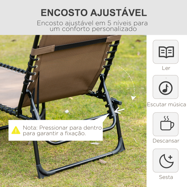 Outsunny Espreguiçadeira Dobrável de Jardim com Encosto Ajustável Apoio para Cabeça Acolchoado Bolso Lateral 185x58x30 cm Marrom - Image 4