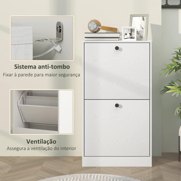 HOMCOM Sapateira Estreita Móvel Sapateira com 2 Gavetas Abatíveis e Prateleiras Ajustáveis para 8 Pares de Sapatos 47x26x85 cm Branco - Image 6