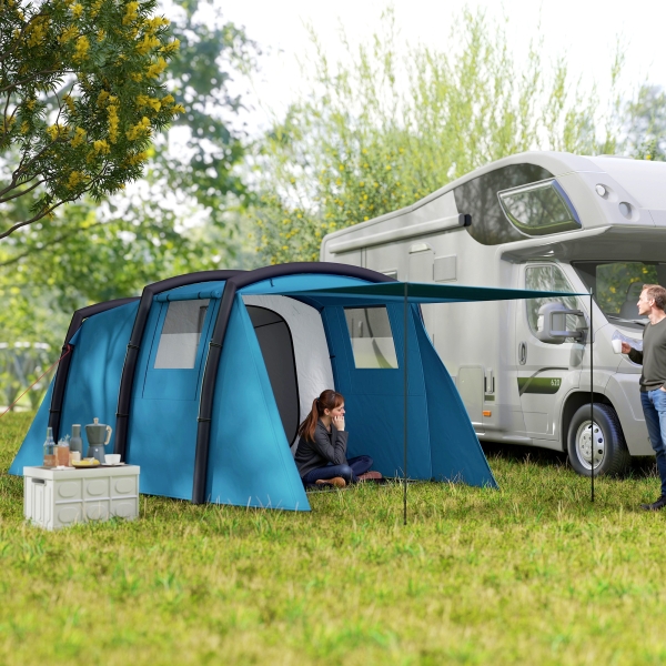 Outsunny Tenda de Campismo Inflável Familiar para 3-6 Pessoas Janelas de Malha e Bolsa de Transporte Proteção UV 50+ 440x280x195 cm Azul - Image 2