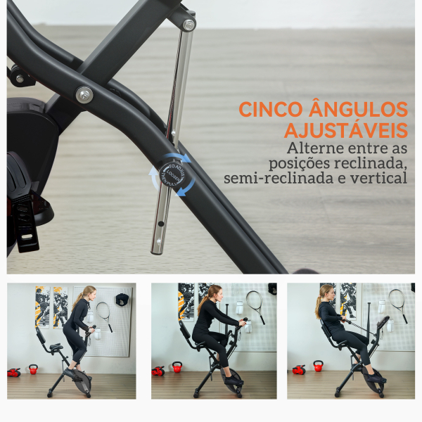 SPORTNOW Bicicleta Estática Dobrável com Resistência Magnética de 8 Níveis Encosto Volante Ecrã LCD e Banda de Resistência 43x97x109 cm Preto - Image 4