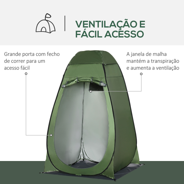 Outsunny Tenda de Duche Tenda de Privacidade Portátil com 1 Gancho Bolso Bolsa de Transporte e UV20+ 126x124x189 cm Verde - Image 4