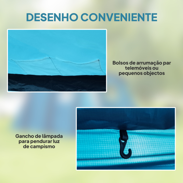 Outsunny Tenda de Campismo Inflável Familiar para 3-6 Pessoas Janelas de Malha e Bolsa de Transporte Proteção UV 50+ 440x280x195 cm Azul - Image 8