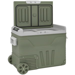 Outsunny Geleira Portátil Elétrica 45L Geleira de Carro -20℃ a +20℃ 12V/24V com Rodas Compressor e Ecrã LED 64,5x43,5x53 cm Verde