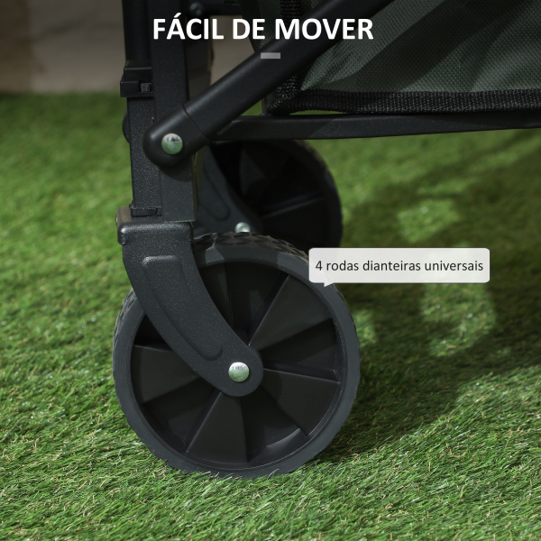 Outsunny Carrinho de Transporte com Rodas Carrinho de Jardim Dobrável com Puxador Telescópico Ajustável Porta Traseira Expansível 114x46x65-92 cm Verde - Image 7