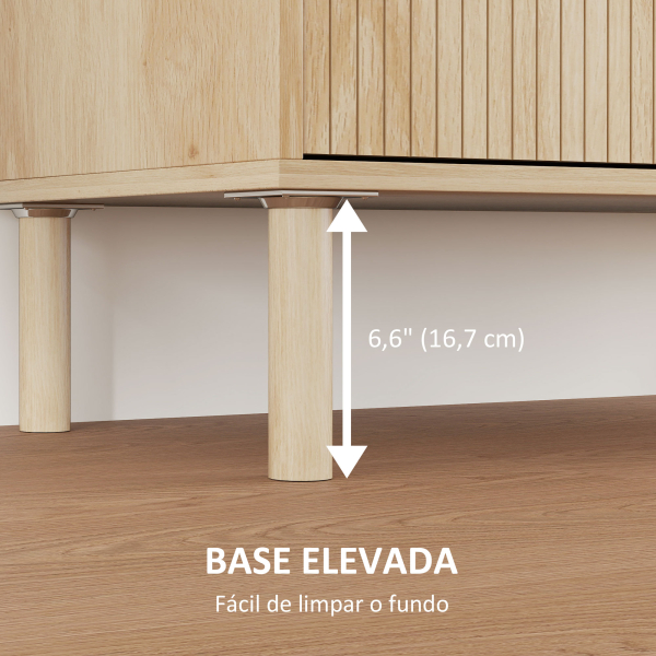 HOMCOM Aparador de Sala de Estar com Prateleira Ajustável Sistema Anti-Tombo e Pés de Madeira de Pinho 78x40x77,5 cm Carvalho - Image 8