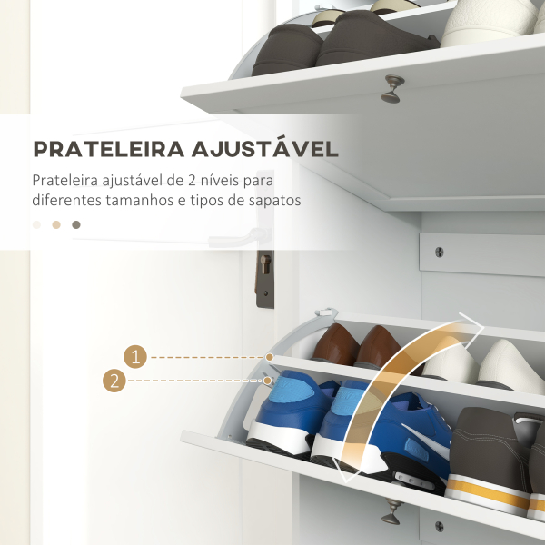 HOMCOM Móvel Sapateira de Entrada com 3 Gavetas Basculantes e Prateleiras Ajustáveis para 18 Pares de Sapatos 60x23,5x115 cm Branco - Image 5