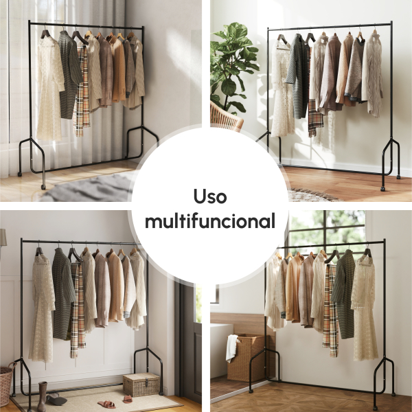 HOMCOM Charriot com Rodas 150x60x170 cm Organizador de Roupas com Rodas para Dormitório Entrada Corredor Preto - Image 5
