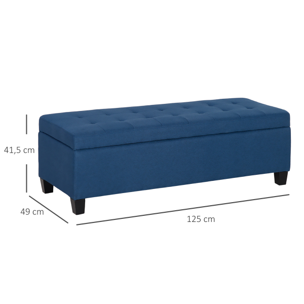 HOMCOM Banco de Armazenamento Acolchoado Banco Estofado em Linho Tampa com Abertura  125x49x41,5 cm Azul Escuro - Image 3