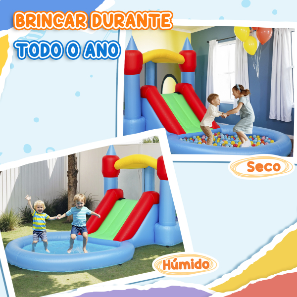 AIYAPLAY Castelo Insuflável 4 em 1 para Crianças com Escorrega Piscina de Bolas Cesto e Saco de Transporte 415x205x190 cm Multicor - Image 8