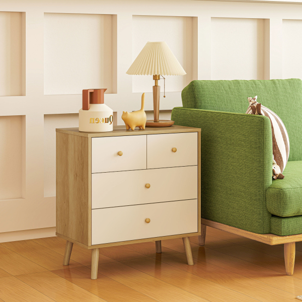 HOMCOM Cômoda de 4 Gavetas com Puxadores de Madeira Cómoda Estreita para Sala Corredor 60x35x65 cm Madeira e Branco - Image 8