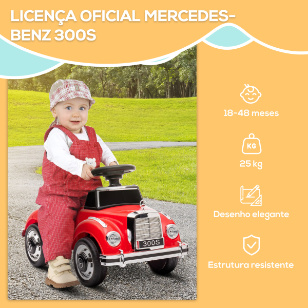 AIYAPLAY Carro Andador com Licença da Mercedes-Benz 300S com Armazenamento Volante Sistema Anti-Tombo  77,5x41,5x45 cm Vermelho - Image 6