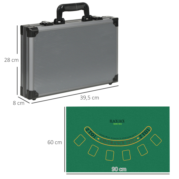 SPORTNOW Mala de Póquer com 400 Fichas 2 Baralhos 5 Dados Tapete e Botão Dealer 39,5x28x8 cm Cinza - Image 3