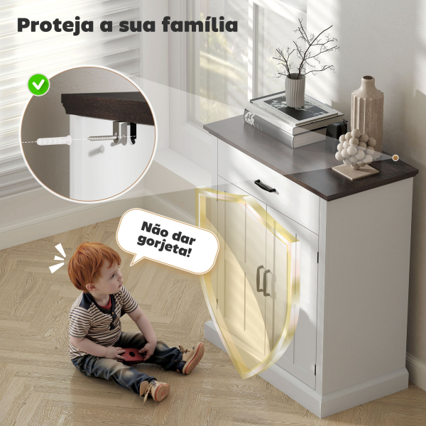 HOMCOM Aparador para Sala de Estar Estilo Rústico com 1 Gaveta Prateleira Ajustável 75,2x40x91,5 cm Branco e Madeira - Image 7