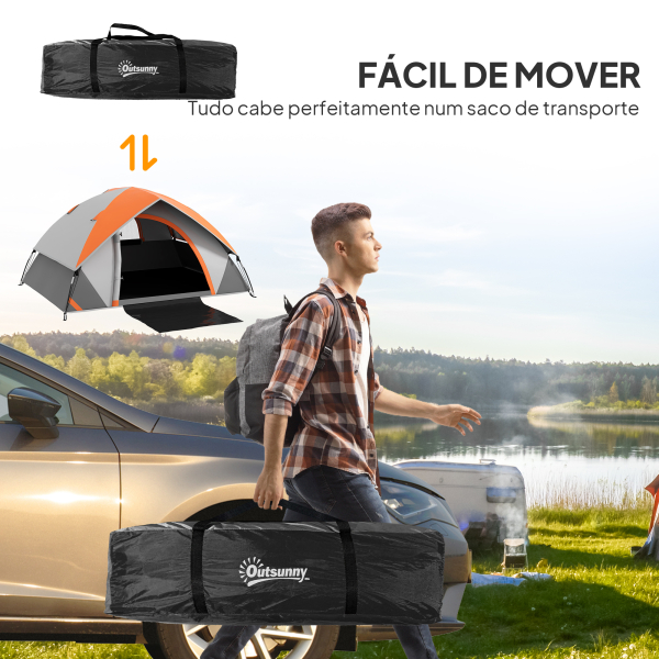Outsunny Tenda de Campismo Dobrável para 2 Pessoas com Janela e Bolsa de Transporte Impermeável 3000 mm 210x110x150 cm Laranja - Image 7