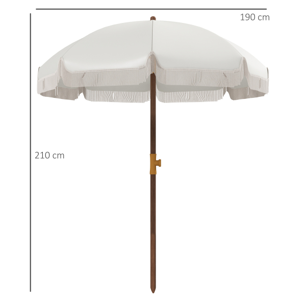 Outsunny Chapéu de Sol de Praia Ø190x210 cm com 8 Varas Abertura Manual Anti-UV Impermeável e Bolsa de Transporte para Jardim Creme - Image 3