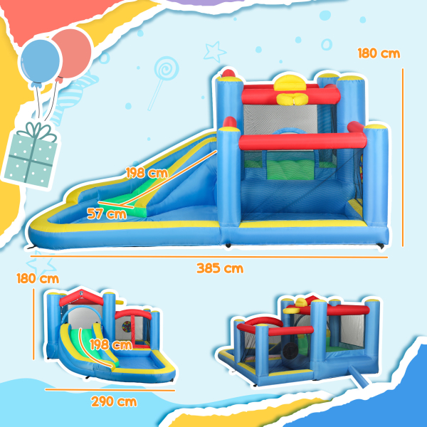 AIYAPLAY Castelo Insuflável 5 em 1 Parque Aquático Insuflável para Crianças com Escorrega Piscina Alvo e Cesta  385x290x180 cm Multicor - Image 3