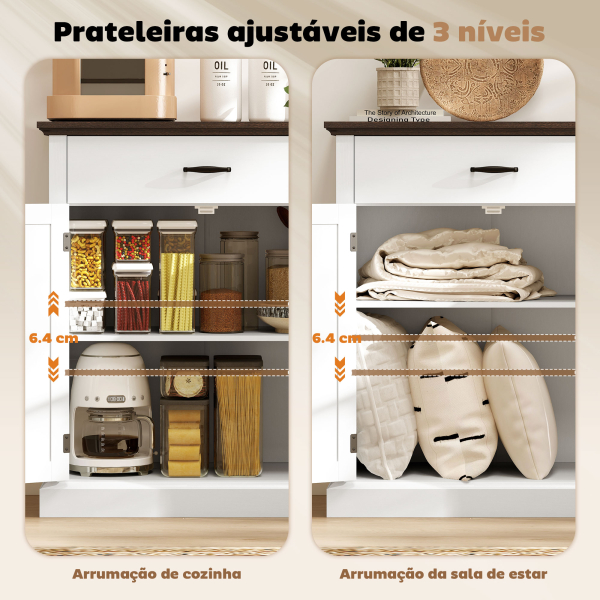 HOMCOM Aparador para Sala de Estar Estilo Rústico com 1 Gaveta Prateleira Ajustável 75,2x40x91,5 cm Branco e Madeira - Image 5