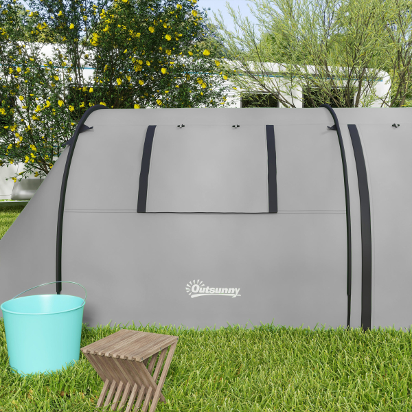 Outsunny Tenda de Campismo Familiar para 3 Pessoas Tenda Campismo Dobrável com Gancho e Bolsa de Transporte 470x220x150 cm Cinzento - Image 9