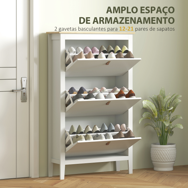 HOMCOM Sapateira para Entrada com 3 Gavetas Prateleiras Ajustáveis e Puxadores em PU para 21 Pares de Sapatos 80x24x131 cm Branco - Image 4