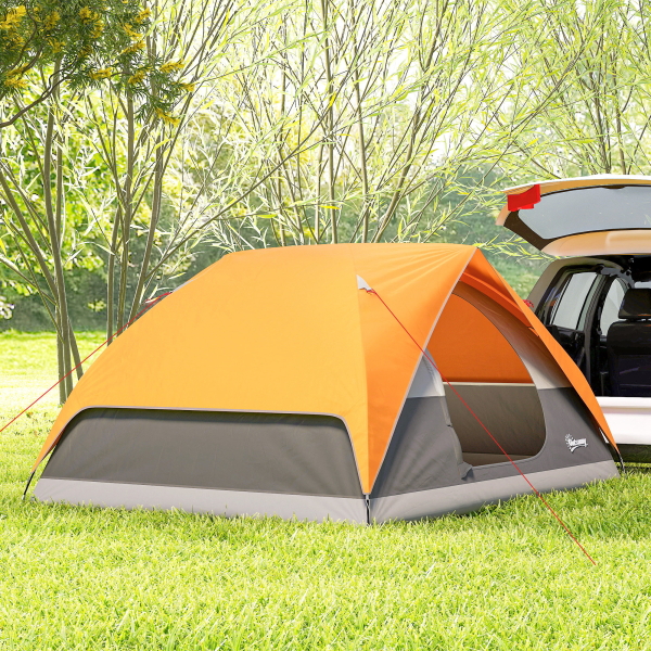 Outsunny Tenda de Campismo para 2-4 Pessoas Dobrável com Bolsa de Transporte Fácil Instalação 205x275x135 cm Laranja e Cinza - Image 2