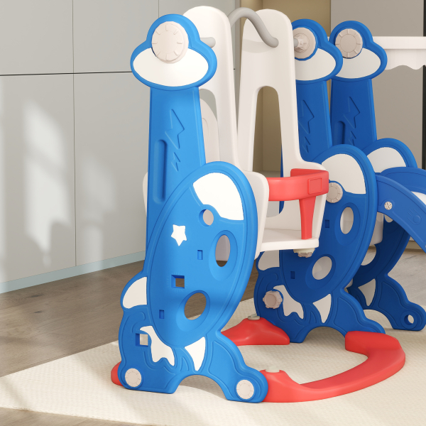 AIYAPLAY Escorrega Infantil 4 em 1 Parque Infantil com Baloiço e Escorrega Escalador Cesto de Basquetebol Temática de Foguete 147,5x160x107 cm  Multicor - Image 8