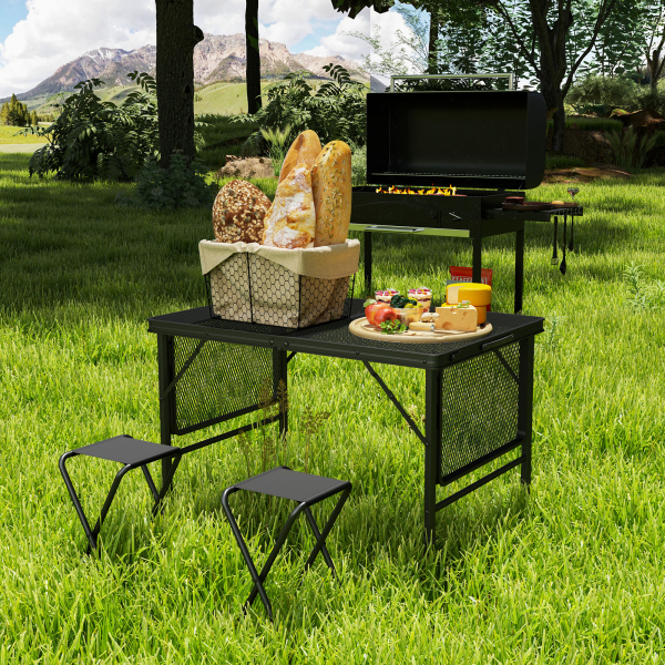 Outsunny Mesa Dobrável Campismo de Alumínio 137x62x67 cm com Laterais Abatíveis Altura Ajustável Bancada Metálica de Grade Preto - Image 9