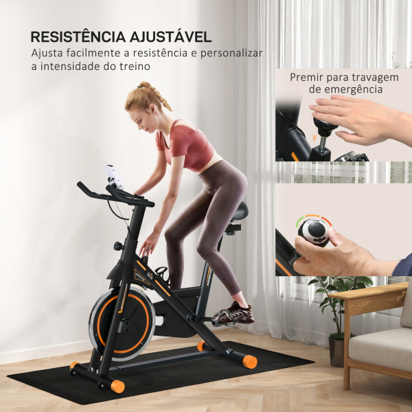 HOMCOM Bicicleta Estática com Resistência Ajustável Volante de Inércia de 8kg Ecrã LCD Assento e Guiador Ajustáveis 103x48x115cm Preto e Laranja - Image 5