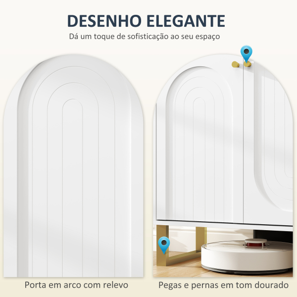 HOMCOM Aparador Moderno para Sala de Estar com Prateleiras Ajustáveis e Pés Dourados Móvel para TV até 65 Polegadas 140,8x35x77,5 cm Branco - Image 5