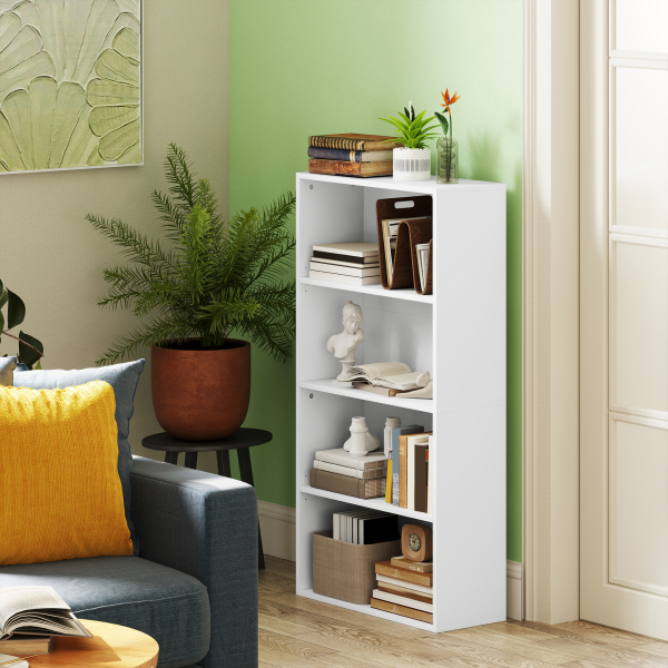 HOMCOM Estante de 4 Níveis Estante para Livros com 2 Prateleiras Ajustáveis para Sala de Estar Escritório Quarto 60x24x115,5 cm Branco - Image 2