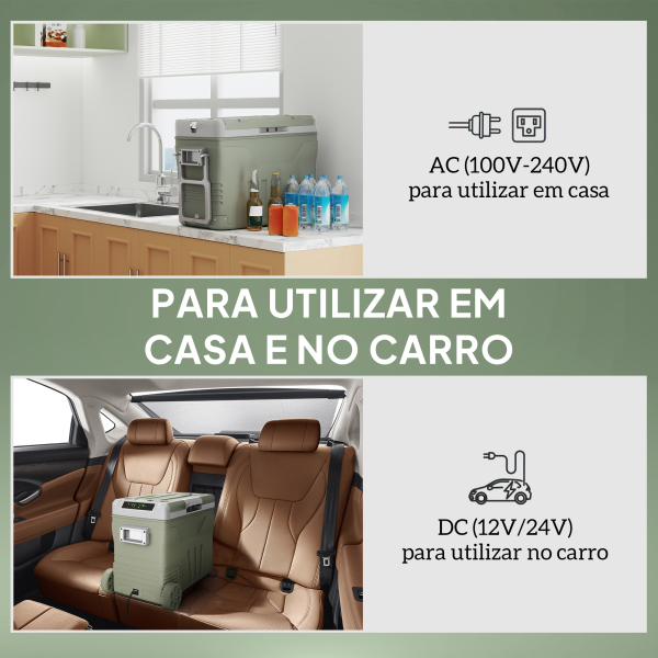 Outsunny Geleira Portátil Elétrica 45L Geleira de Carro -20℃ a +20℃ 12V/24V com Rodas Compressor e Ecrã LED 64,5x43,5x53 cm Verde - Image 5