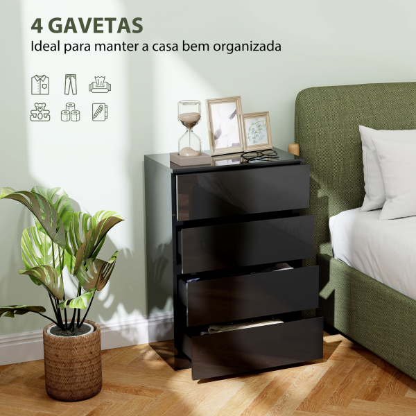 HOMCOM Cómoda com 4 Gavetas de Madeira Cómoda de Dormitório Cómoda Branca para Sala de Estar Estilo Moderno 55x34x80 cm Preto - Image 5